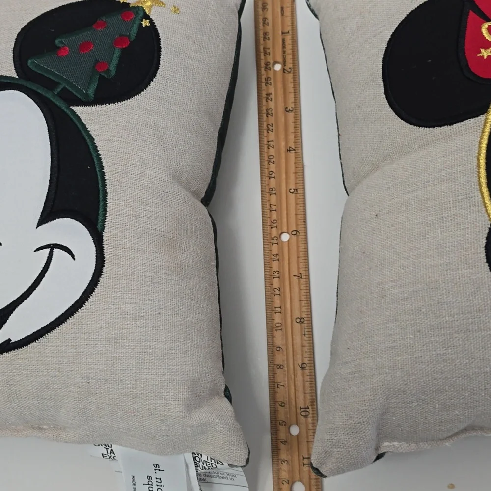 Set Of 2 Mickey Minnie Mouse Nicholas Square Canvas Embroidery Christmas Pillows